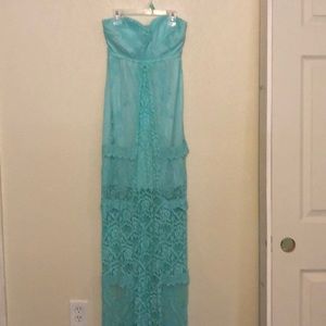 Turquoise strapless party or prom dress